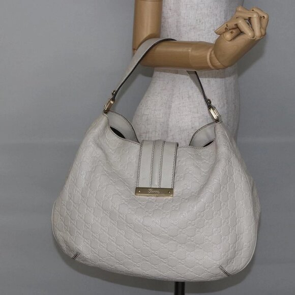 GUCCI Guccissima GG Shoulder Bag Leather White Auth ki6079 - Picture 1 of 16